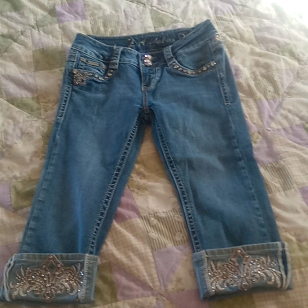 LA idol jean bedazzled Capri pants